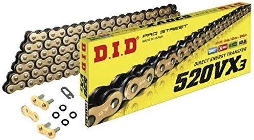 DID Cadena 520VX2 (Oro y Negro) - Longitud: 102 eslabones con unión remachada (ZJ)