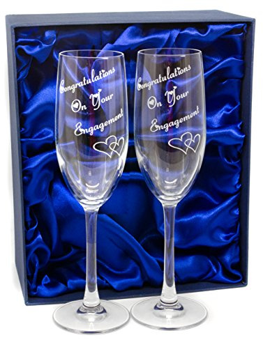 County Engraving Two Personalised 'Congratulations on your Engagement' Champagne Flutes, Engraved Gift - Enter Your Own Custom Text