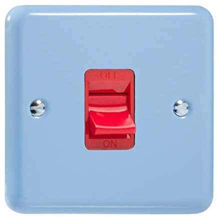 Varilight 45A Cooker Switch (Single Plate, Red Rocker) Duck Egg Blue