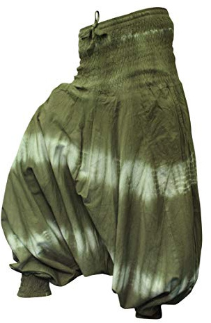 SHOPOHOLIC FASHION Pantaloni Harem Colorati con Tintura a Cravatta, Vestiti Hippie Boho più Luminosi e Larghi, Striscia Verde