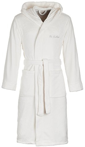 Di Vadini Unisex Men's Women's Florence Bathrobe with Hood I Fluffy Dressing Gown I Sleepwear Made of Fine Microfibre OekoTex Standard 100 I Kimono with Choice of Colours and Sizes XXS 5XL White