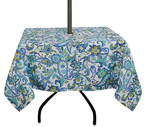 ColorBird Modern Paisley Flower Tablecloth Water Resistant Table Cover with Zipper Umbrella Hole for Patio Garden Tabletop Decor (Square, 60 x 60, Zippered, Paisley)
