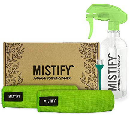 Mistify Natürlicher Bildschirmreiniger - 500ml Screen Cleaner. Display Reiniger mit 2 Mikrofasertüchern und Bürste [Laptop, PC, Monitor, Touchscreen, Tablet, Smartphone, TV, TFT, LCD, LED, Plasma ]