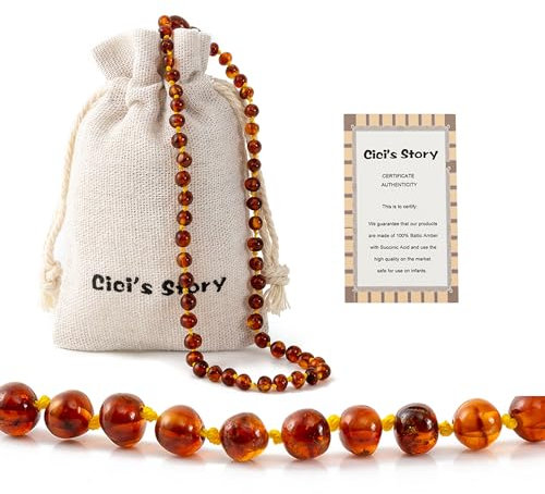 Cici's Story Bernsteinkette Baltischer Natur Bernstein | Länge ca. 33 cm (Cognac)