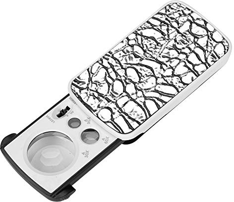 Handlupe Schiebelupe Mini Lupe mit 30x 60x 90x Vergrößerung Lesehilfe Silber Taschenlupe mit Licht Sehhilfe Leselupe für Briefmarken Reparatur Inspektion Magnifier Vergrößerungsglas mit Beleuchtung