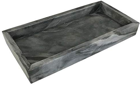 Marmortablett - Tablett aus grauem Marmor - Marble Tray - Dekotablett - Serviertablett - rechteckig - Marmoroptik - dunkelgrau - 15x30x4cm