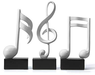 HAUCOZE 3pcs Musik Note Deko Klavier Skulptur Figuren Modern Geschenk 19cm | Polyresin Weiß Handgefertigtes Statue Geburtstag Feiertag Ornament für Familie Freunde Liebespaare
