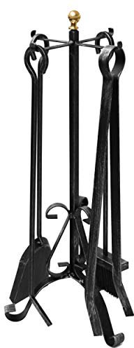 raik Kaminbesteck Heinrich 4-teilig aus Schmiedeeisen Kamingarnitur schwarz gebürstet mit Schaufel Besen Schürhaken Kaminzange antik 64x27x23 cm