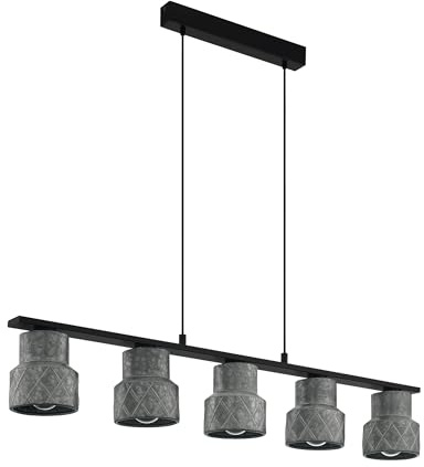 EGLO Pendelleuchte Hilcott,5 flammige Hängelampe Vintage, Industrial | Hängeleuchte aus Stahl in Schwarz, Verzinkt, Esstischlampe, Wohnzimmerlampe hängend mit E27 Fassung, L 116 cm