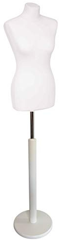 fella4stores Basic Schneiderpuppe, Damen Schneiderbüste aus PU Schaum, XL (44/46) mit Überzug und Holz-Rundfuß, Weiß, in Höhe verstellbar, ideal für Kleiderpräsentation und Dekoration