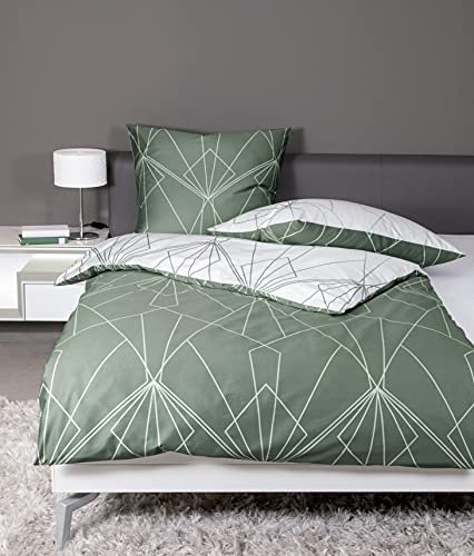 Janine Mako-Satin-Bettwäsche J.D. 155x220 cm + 80x80 cm salbeigrün-Jade