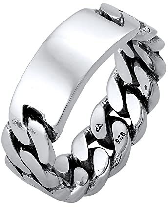 Kuzzoi Herrenring mit Ringplatte im Glieder Look Bandring (7 mm) 925 Silber | 925 Sterling Silber Silberring Panzer Gliederung oxidiert maskuliner Ring für Männer Ringgröße 60 - 66
