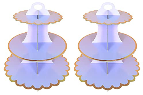 Leismy 2 PCS Soportes Cartón para Cupcakes, 3 Niveles Soporte de Exhibición Cupcakes, Redondos Soportes Pasteles para Fiestas, el té de la Tarde,Cumpleaños,Bodas,Baby Shower, Postres (Púrpura)