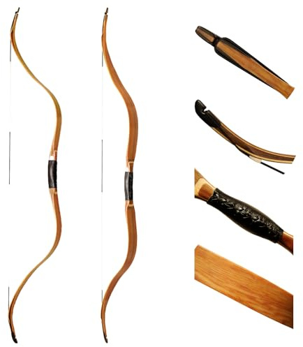 AF Archery Tatar Recurve Bow, Traditional Laminated Horse Bow for Mounted Archery and Precision Shooting, Longbow Left Right Hand(Oak, 45lbs)