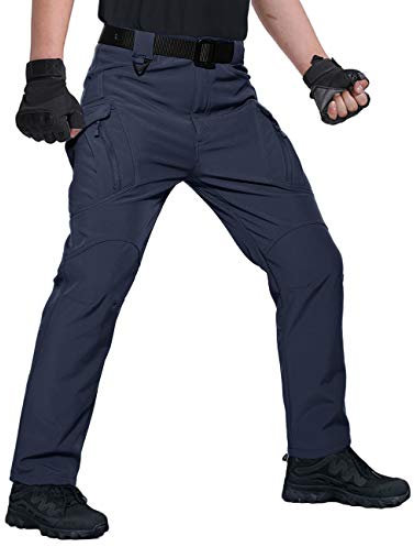 KEFITEVD Gefütterte Outdoorhose Herren Winter Arbeitshose Cargohose Warme Jagdhose Angelbekleidung Fahrrad Hose Thermohose Herbst Regenhose Dunkelblau 36