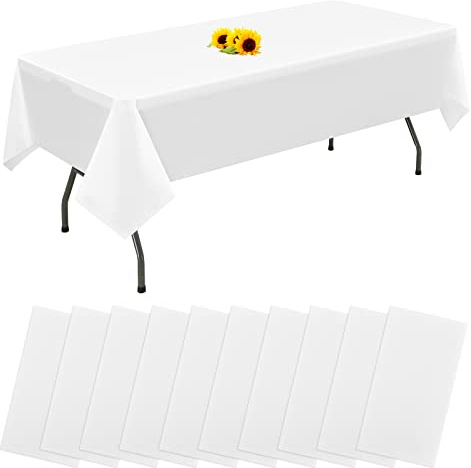10 Packungen Einweg-Tischdecken Weiß rechteckige Kunststoff-Tischdecke 137 cm x 274 cm Premium-schmutzabweisende/wasserdichte Tischdecken für Geburtstag,Hochzeit,Party,Grillen,Picknick-Dekoration
