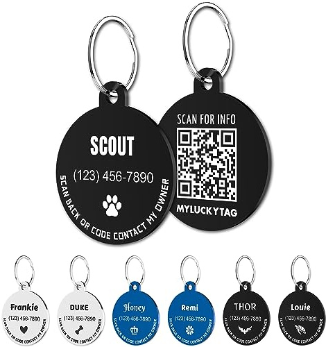 MYLUCKYTAG Personalisierte Haustier ID Tags - QR Code Hundemarken - Online Profil - Standort Alert E-Mail beim Scannen