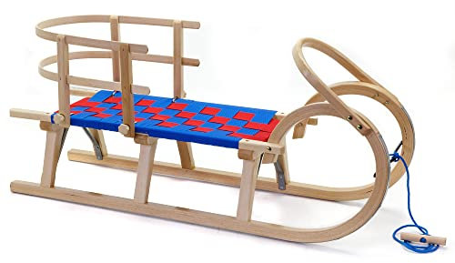 HolzFee Baran S-Plus 110 BR Hörnerschlitten mit Gurtsitz Blau - Rot mit Lehne