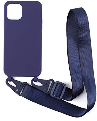 PuYu Zhe Compatible With iPhone 13 Mini Case,Soft Matte Silicone TPU Crossbody Cover with Adjustable Neck Cord Lanyard Strap,Slim Stylish Shockproof Lanyard Case-Dark Blue