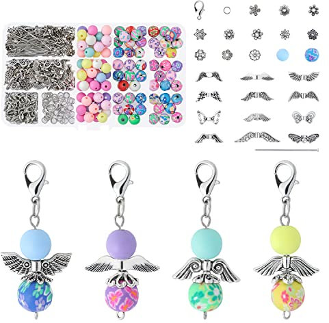 I LOVE MOM Schutzengel Schlüsselanhänger, Perlenengel für DIY Hochzeit Basteln, Engel Charme für Weihnacht Taufe Kommunion, Geschenk