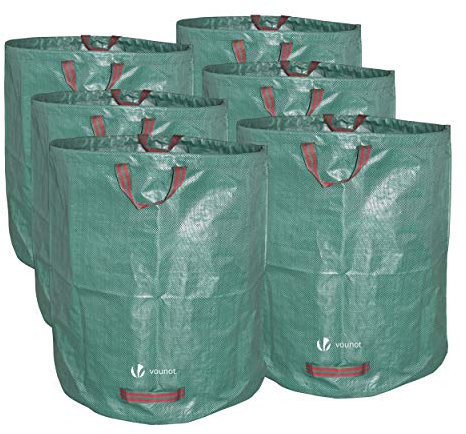 VOUNOT Sacs de jardin XXL Lot de 6 sac jardin 272L Sacs de déchets jardin résistants Sac à déchets de Jardin Sac déchet en PP robuste Sacs poubelle de jardin Vert 6 * 272L