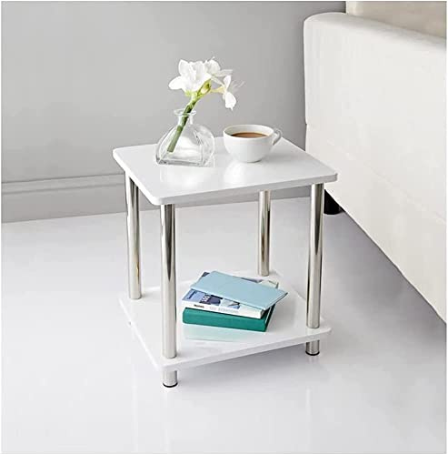 Homme Concept - 2 Tier Small White High Gloss End Table with Storage, Side Table, Nightstand, Coffee Table for Living Room, Hallway, Bedroom, Home Office, Home Décor Norsk Industrial Design