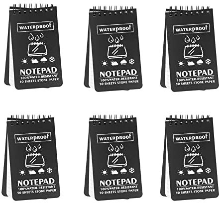 Geluode 6 Stück Wasserdichtes Notizbuch, 7,6 x 12,7 cm Taschen-Notizblock, Allwetter-Notizblöcke mit Top-Spirale, taktische Steno-Pads mit Raster für die Aufzeichnung von Outdoor-Aktivitäten