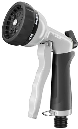 RESTMO Hose Pipe Spray Gun, Heavy Duty Garden Hose Spray Gun | High Pressure Hose Nozzle,Metal Hand Sprayer with 7 Patterns and Water Flow Control,Ideal to Water Plant&Lawn,Wash Car&Pet