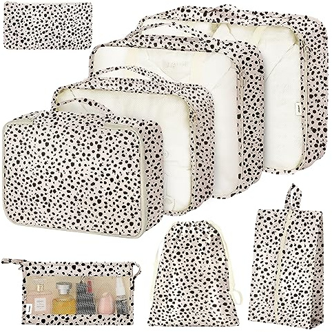 Set di 8 cubi da imballaggio per valigie, cubi da imballaggio con scarpe, cosmetici, abbigliamento e accessori, cubi da imballaggio per organizer da viaggio (leopardo)
