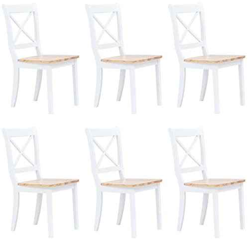 Camerina Esszimmerstühle 6 STK. EsszimmerstüHle StüHle Esszimmer Dining Chair EsszimmermöBel Esszimmer StüHle Weiß & Helles Holz Gummibaum Massivholz
