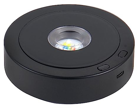 EUSTUMA Rotierender LED-Display-Sockel, buntes Licht, Kristallständer, geeignet für kugelförmige Glaskristall-Kunstwerke, Urlaubsparty-Dekoration. (Schwarz)