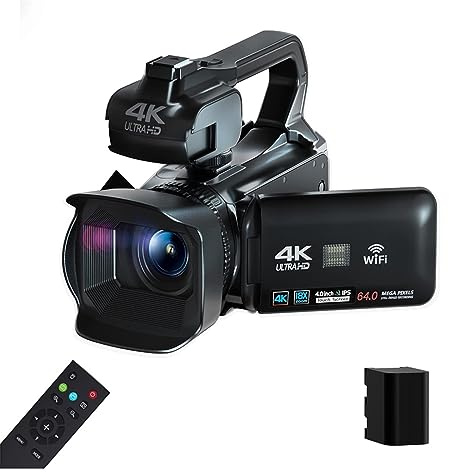 Caméscope 64MP 4K 60FPS Flux En Direct Vlog Caméra Vidéo WIFI Webcam 4 Pouces Écran Tactile Rotatif 18X Enregistreur D'appareil Photo Numérique Caméra HD ( Color : With 64G SD Card , Size : Only Camer