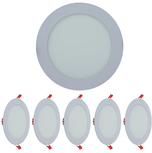 TEKLED LED Round Recessed Ceiling Light | Flat Panel Ultra Slim 170mm Downlight | 12W 1100LM 4000K Cool White | for Home Kitchen Office Shop Industrial Use | 5-Pack [Energy Class G]