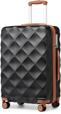 British Traveller Hartschalenkoffer Mittelgroß 64 x 43 x 26.5 cm, Reisekoffer aus ABS + PC mit TSA-Schloss, Koffer Trolleys mit 4 Rollen für Reisen und Business, Schwarz/Braun