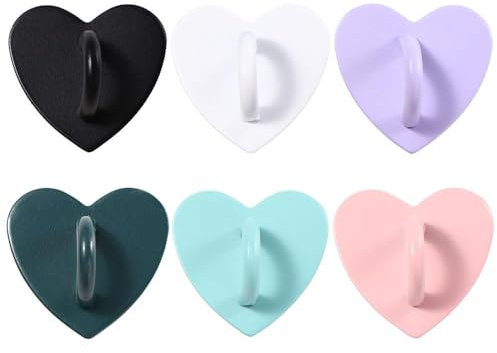 Generic 2Pcs Cell Phone Finger Ring, Kawaii Adhesive Metal Heart Phone Charm Holder (Pink)