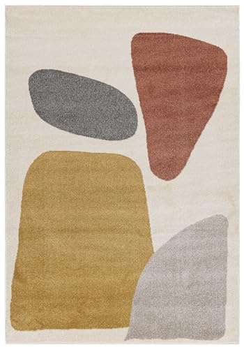Mazovia Groß Teppich Wohnzimmer 160x230cm Creme Geometrisch Weich Elegant | Teppich für Schlafzimmer Büro Esszimmer Beige Pflegeleicht Maschinengewebt Allergikerfreundlich Fußbodenheizungsgeeignet