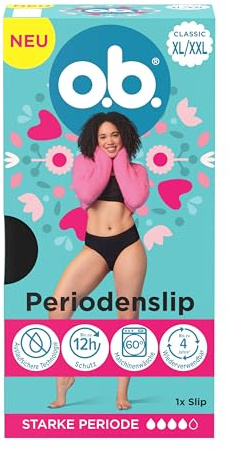 o.b. Periodenslip Größe XL/XXL, wiederverwendbare Periodenunterwäsche bei starker Periode, Menstruationsunterwäsche für bis zu 12 Stunden Auslaufschutz, auch erhältlich in den Größen XS/S, M/L