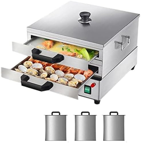 YOtat Vaporiera Elettrica per Vermicelli A 2 Strati/Macchina per Rotoli di Spaghetti di Riso Cantonese/Set Fornello A Vapore per Alimenti in Acciaio Inossidabile con Cassetto di Ricambio