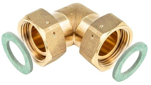 tecuro Angolo 90°, dado di accoppiamento su entrambi i lati, 1 pollice (guarnizione piatta) – MS-blank CW617N secondo il regolamento dell'acqua potabile 50930-6