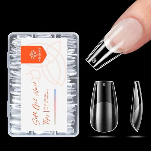 Modelones Nageltips 216 Stück- Full Cover Nail Tips Set, Soft Gel Tips Set, Pre-Buff PMMA Harz Nagelspitzen, Künstliche Nägel Zum Aufkleben Nail Art DIY, 12 Größen Medium Coffin