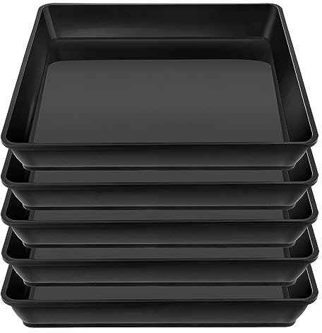 Qinlenyan 5Pack Square Plant Saucer Drip Tray 10 12 inch Flower Pot Saucers Plastic Plant Trays for Indoor Outdoor Plants,Catch Excess Water and Soil Black 23cm