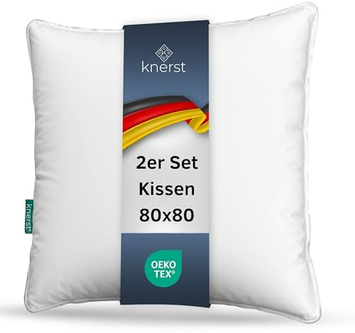 KNERST Kopfkissen 80x80 2er Set, Bettkissen, Kissen Made in Germany | 2 Bettkissen 80x80 cm, Schlafkissen, Pillow, Polster, weich, atmungsaktiv, waschbar, Öko-Tex zertifiziert
