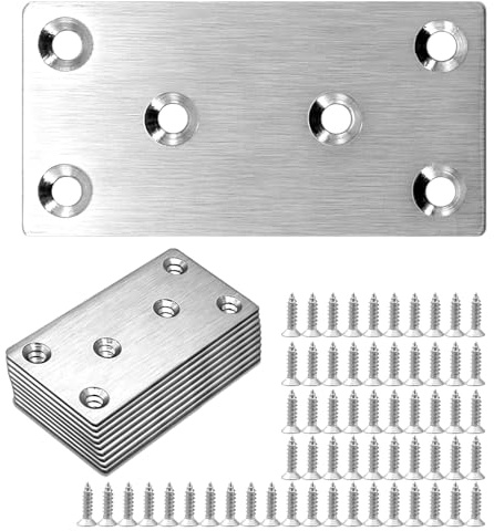 10 Sets Flat Brackets for Wood(80*40mm) Metal Mending Plates with Screws | Heavy Duty Stainless Steel Joining Plates For Sleepers Furniture Different Sizes Outdoor Connector (80*40mm)