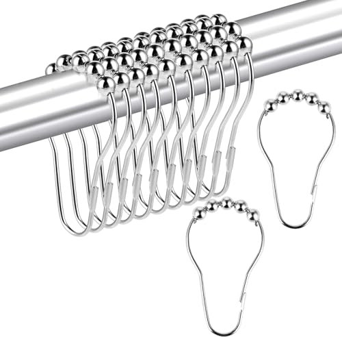 Mabor Gancho para cortina de ducha, 12 anillos de cortina de ducha a prueba de óxido, ganchos de barra de cortina de ducha resistentes a la corrosión, ganchos grandes de metal para ducha de baño