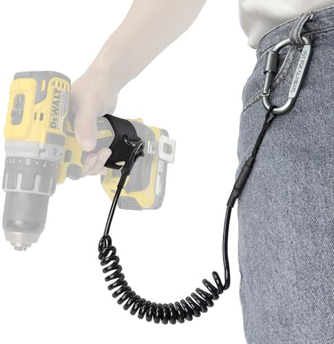 otuiaim Retractable Drill Lanyard with Carabiner Clip & Hook and Loop Strap, 160cm Anti-Drop Tool Tether for Power Tools, 5KG Load Capacity Safety Cord for Scaffolding, Construction, Home Renovation