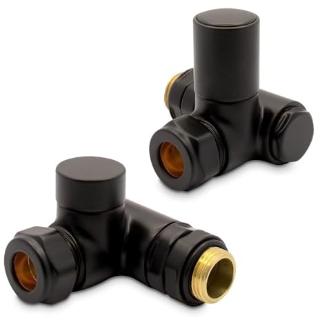 Black Standard Dual Fuel Valves Set for Radiators Towel Rails (Pair)