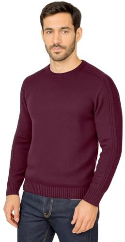 Maglione Girocollo in Calda e Morbida Lana - Maglia da Uomo in Tinta Unita con Fantasia a Treccia - Made in Italy (IT, Testo, XXL, Regular, Regular, Bordeaux)