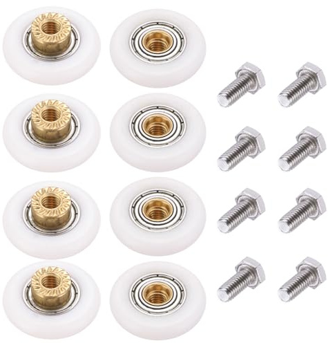 sourcing map 8 Pcs Shower Door Rollers, 27mm Dia Bathroom Glass Door Rollers Runners with Screw, Sliding Door Pulleys Wheels Replacement for Kitchen Pan Glass Sliding Door, White