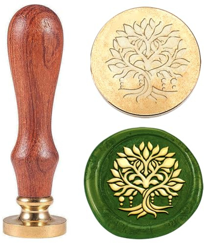 Hobbspring 1 Stück Wachs Siegelstempel Mit Lebensbaum Vintage Wachssiegelstempel Geschenk Für Weihnachten Geschenk für Weihnachten 25mm Abnehmbarer Messingkopfstempel Mit Holzgriff Für Umschläge