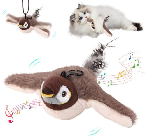Katzenspielzeug Vogel Flattern, Interaktives Katzenspielzeug Selbstbeschäftigung, Katzenspielzeug Elektrisch Plüsch Vogel, USB Aufladung Flatterndes und Zwitscherndes Vogelspielzeug für Katzen (A)